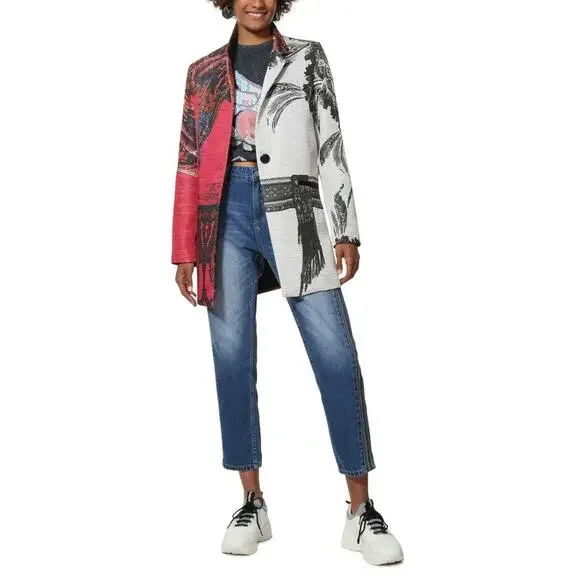 Desigual Women's One Button Blazer Jacket Multicolor Size 42 US 8 NWT